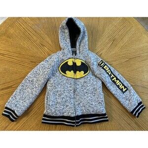 Batman Boys Full Zip Up Hooded Sweatshirt Jacket Gray & Black  Size 7